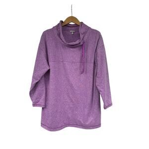 T By Talbots Purple Stripe Funnel Neck Long Sleeve Pullover Athletic Size 1X